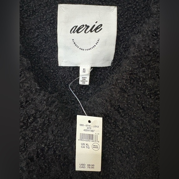 Aerie BLACK Cozy Teddy Boucle’ knit Sweater XL NWT soft lounge - Picture 4 of 7